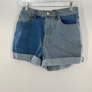 BDG URBAN OUTFITTERS STRIPPED CUFFED HIGH RISE JEAN SHORTS 27/8